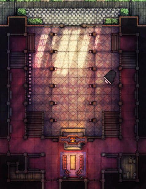 Scarlet Devil Mansion Ballroom & Library Battlemap - ornate cathedral interior - Digital, Foundry VTT, Print