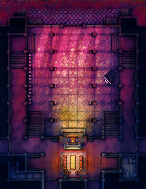Scarlet Devil Mansion Ballroom & Library Battlemap - ornate ballroom piano - Digital, Foundry VTT, Print