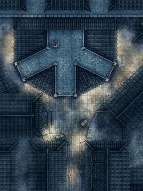 Silk Pony Inn Battlemap - elevated stone platform - Digital, Foundry VTT, Print