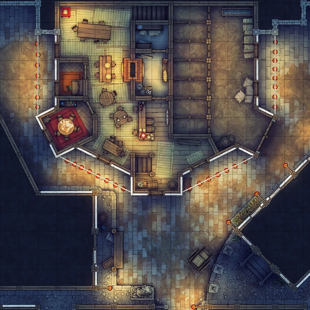 Silk Pony Inn Battlemap - fantasy floorplan - Digital, Foundry VTT, Print