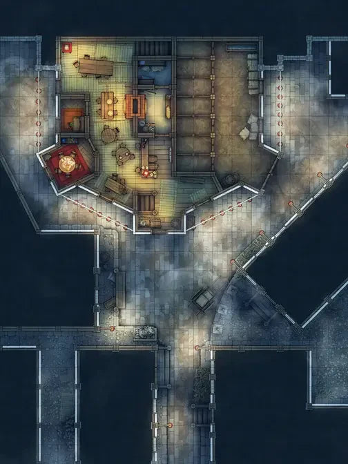 Silk Pony Inn Battlemap - overhead view floor plan - Digital, Foundry VTT, Print