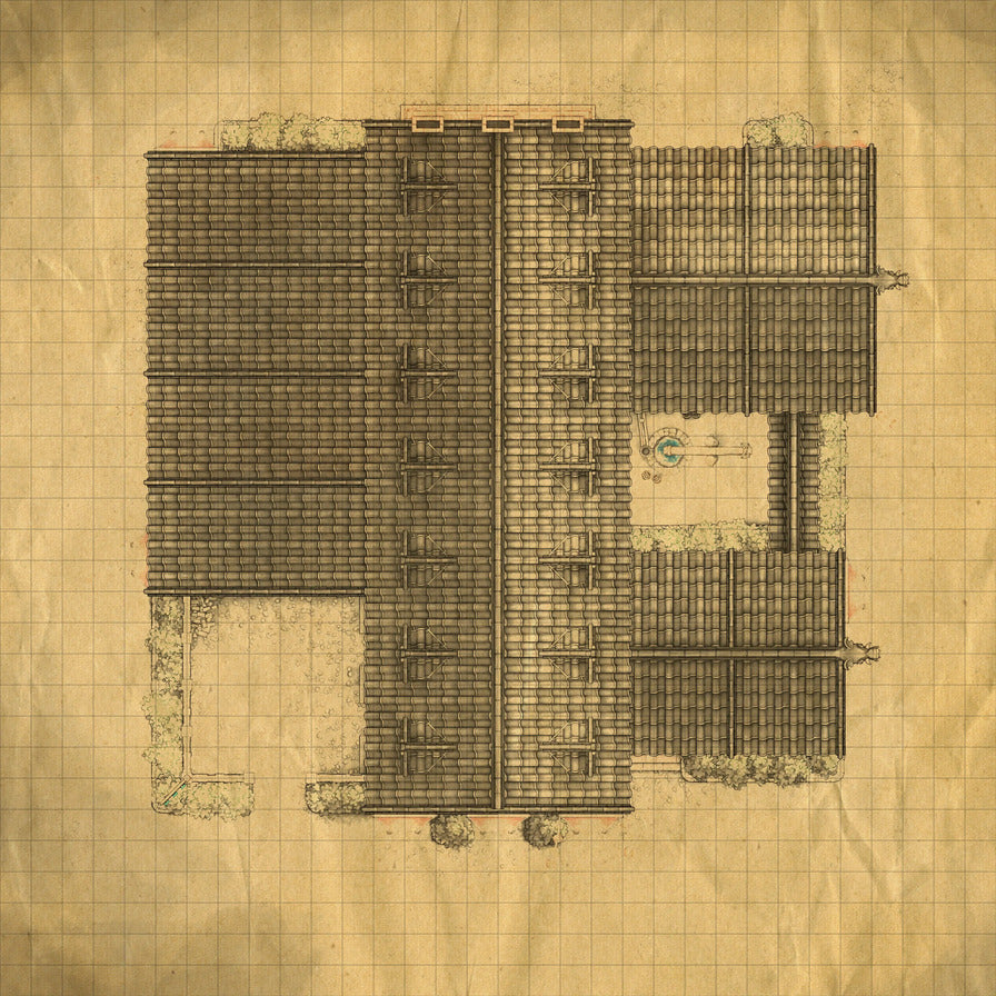 Smugglers’ Sake Brewery Hideout Battlemap - architectural floor plan - Digital, Foundry VTT, Print