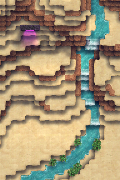 Stuck in a Square World Battlemap - canyon map waterfall - Digital, Foundry VTT, Print