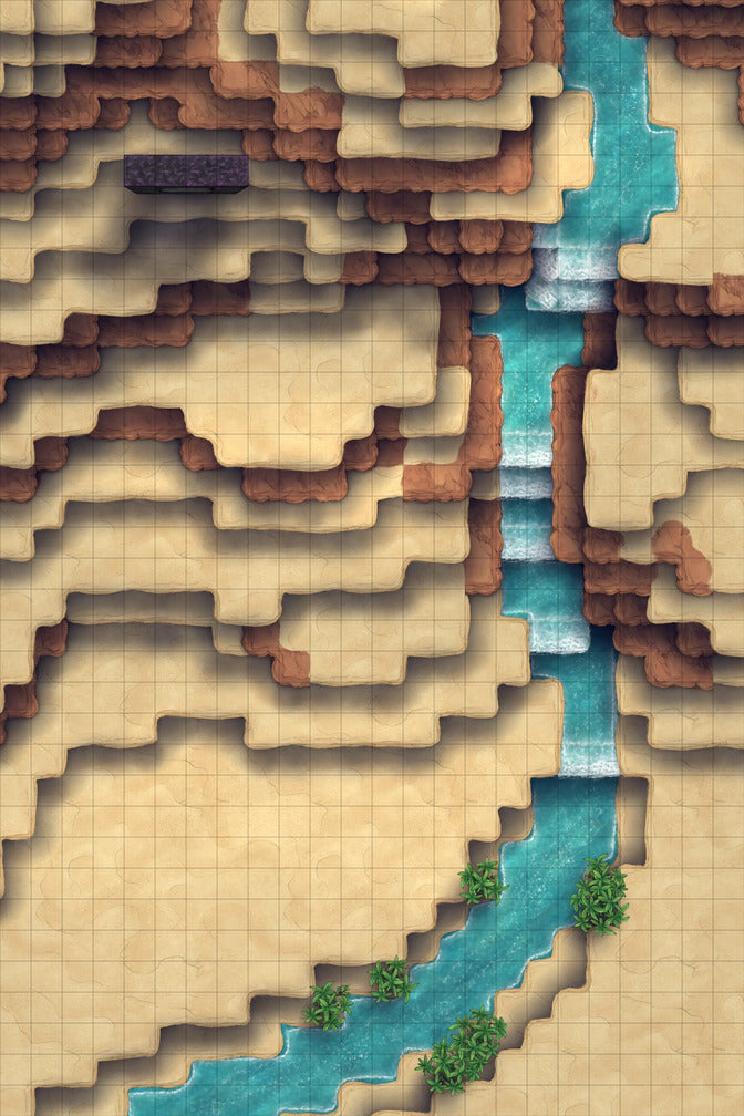 Stuck in a Square World Battlemap - canyon terrain map river - Digital, Foundry VTT, Print