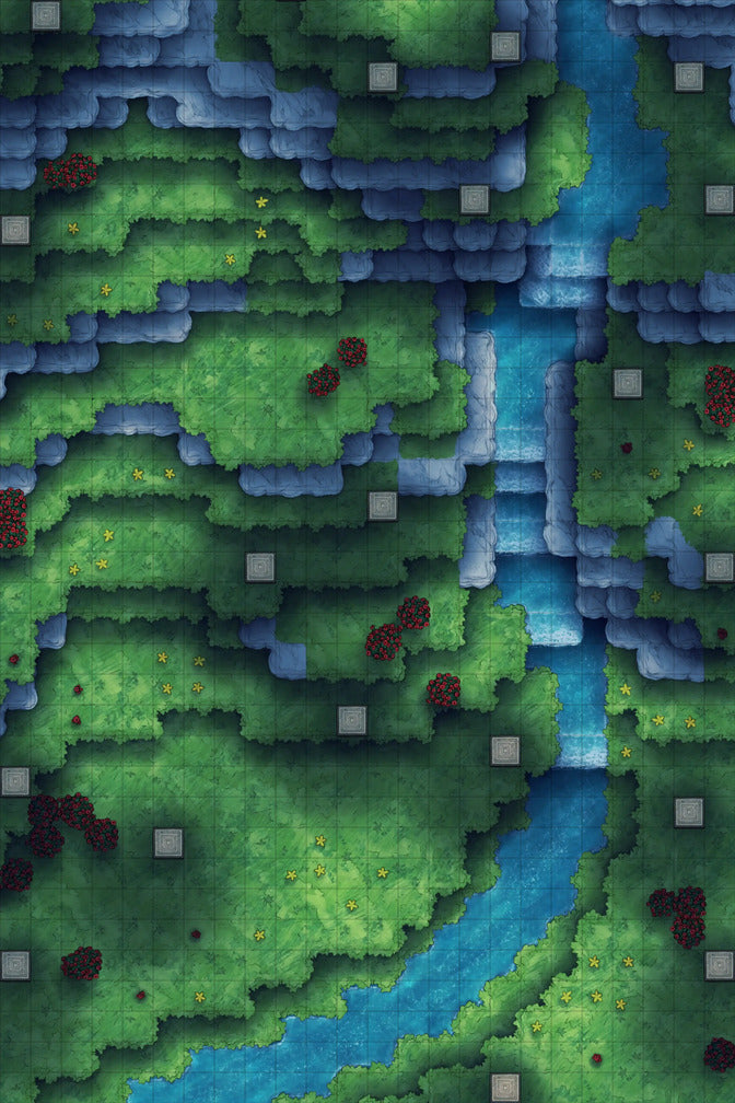 Stuck in a Square World Battlemap - green blue fantasy map - Digital, Foundry VTT, Print