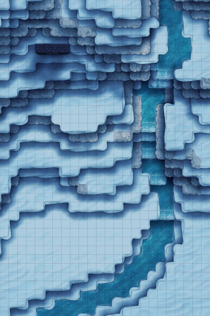 Stuck in a Square World Battlemap - icy tiered river map - Digital, Foundry VTT, Print