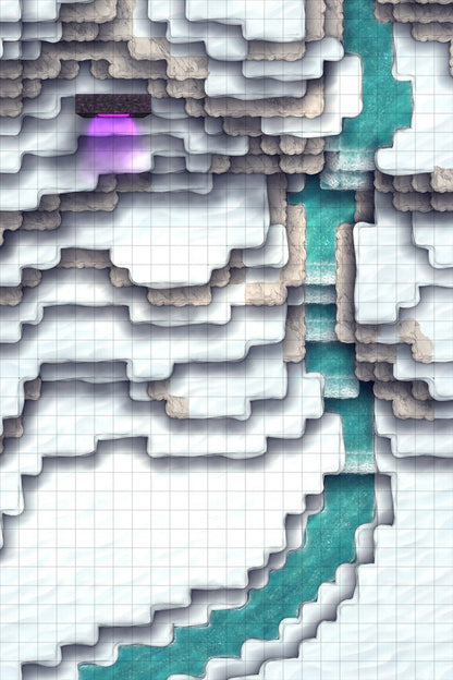 Stuck in a Square World Battlemap - snowy canyon river - Digital, Foundry VTT, Print