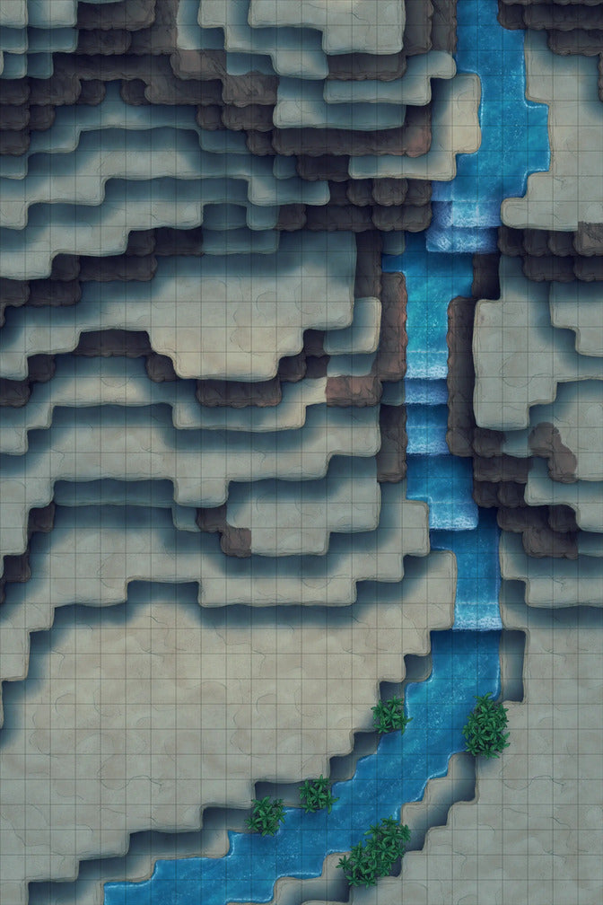 Stuck in a Square World Battlemap - top-down canyon river - Digital, Foundry VTT, Print