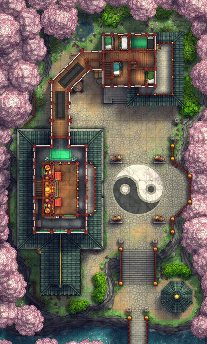 Taoist Forest Temple Battlemap - yin yang stone garden marker - Digital, Foundry VTT, Print