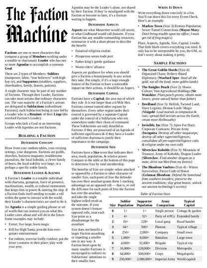 The Faction Machine Supplement - faction creation guide - System: OSR, Universal