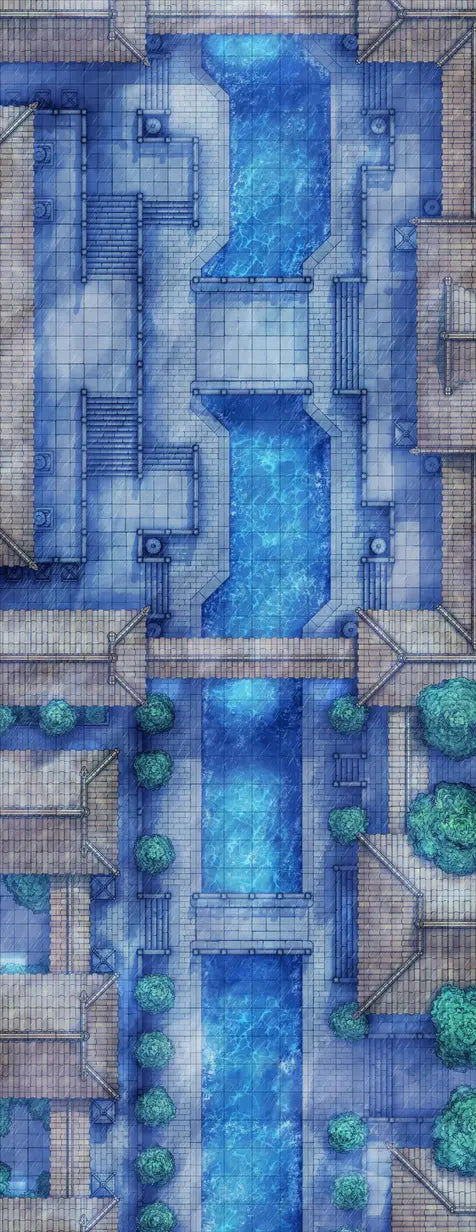 The Forbidden City Battlemap - blue canal city map - Digital, Foundry VTT, Print