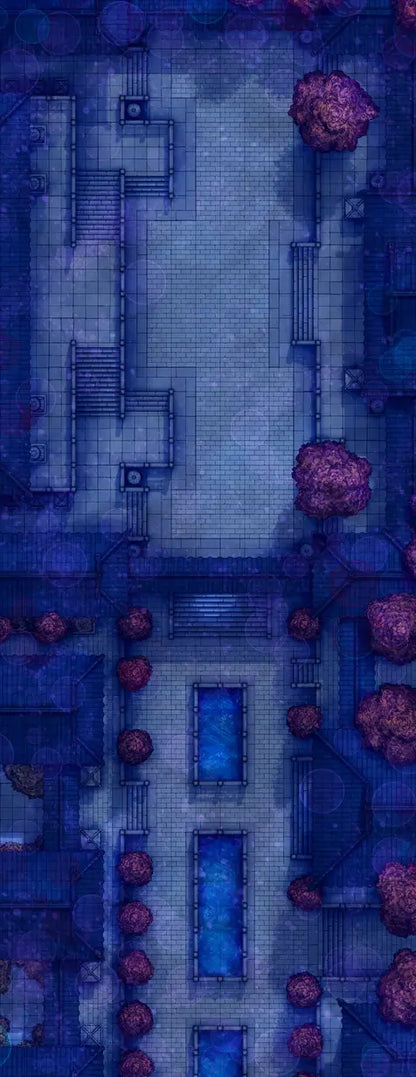 The Forbidden City Battlemap - blue-toned fantasy city map - Digital, Foundry VTT, Print