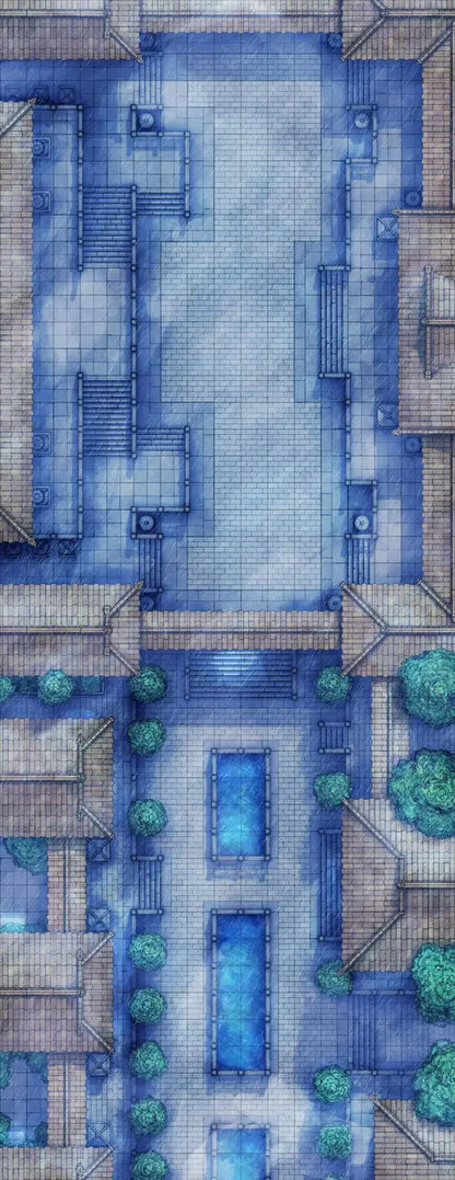 The Forbidden City Battlemap - blue-toned fantasy city map - Digital, Foundry VTT, Print