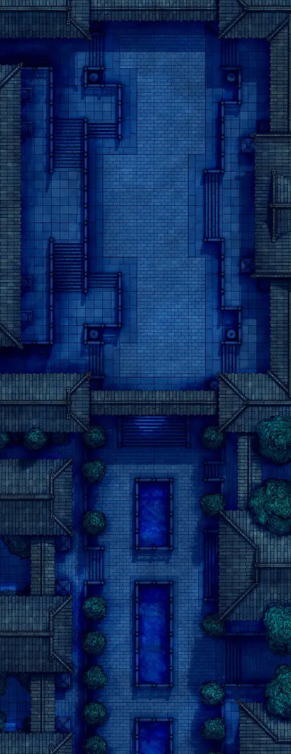 The Forbidden City Battlemap - overhead view blue-toned city map - Digital, Foundry VTT, Print