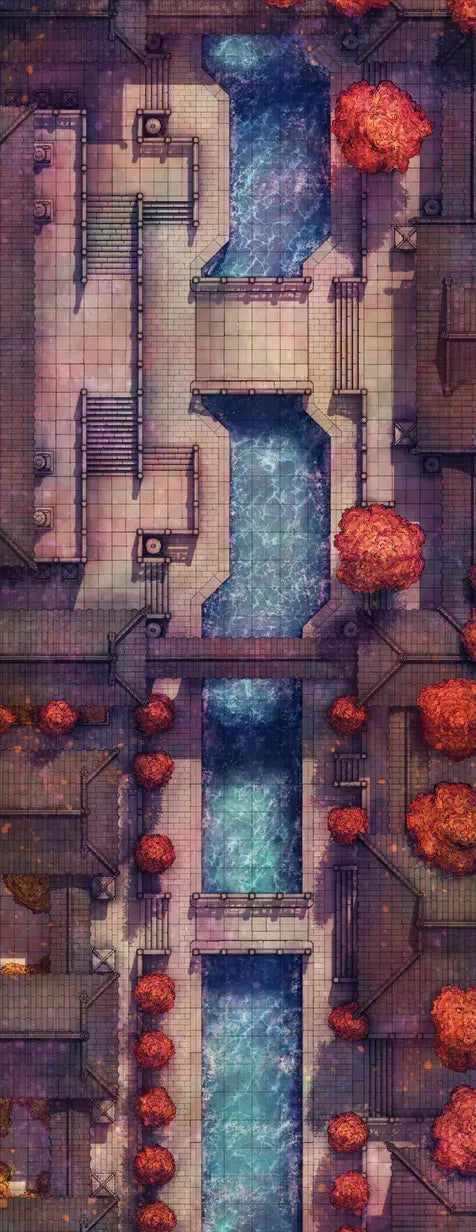 The Forbidden City Battlemap - overhead view city canal - Digital, Foundry VTT, Print