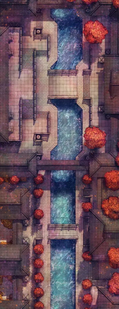 The Forbidden City Battlemap - overhead view city canal - Digital, Foundry VTT, Print