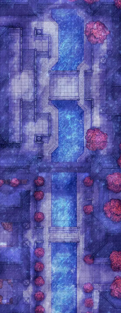 The Forbidden City Battlemap - overhead view city river - Digital, Foundry VTT, Print