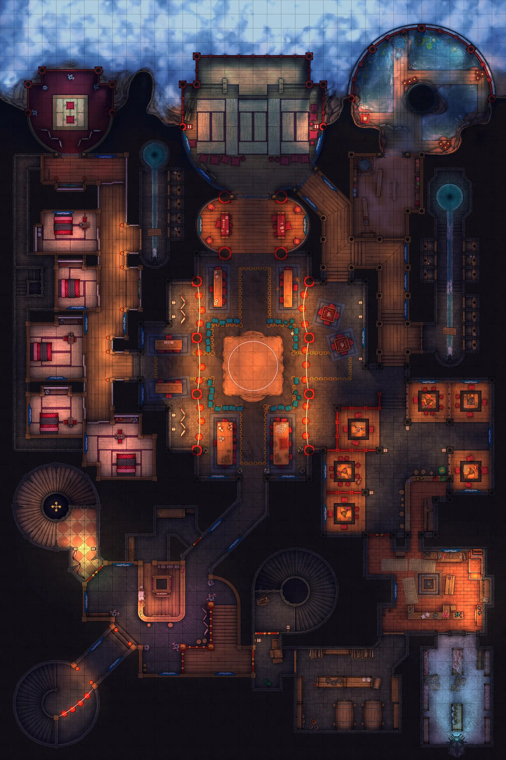 Underworld Oni Pleasure Palace (Part 1) Battlemap - fantasy dungeon map - Digital, Foundry VTT, Print