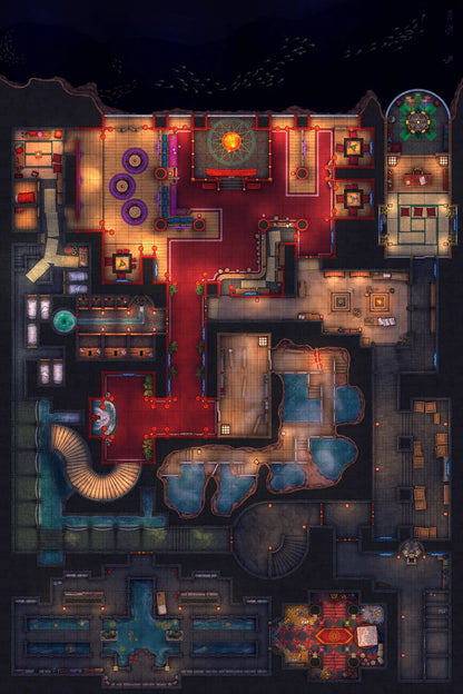 Underworld Oni Pleasure Palace (Part 2) Battlemap - elaborate fantasy map - Digital, Foundry VTT, Print
