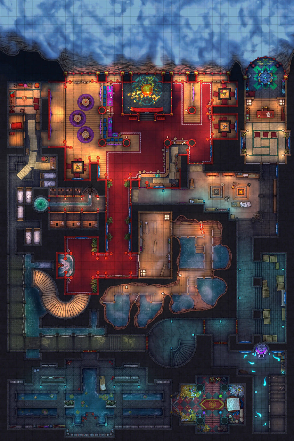 Underworld Oni Pleasure Palace (Part 2) Battlemap - elaborate fantasy map - Digital, Foundry VTT, Print