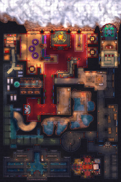 Underworld Oni Pleasure Palace (Part 2) Battlemap - elaborate fantasy map - Digital, Foundry VTT, Print