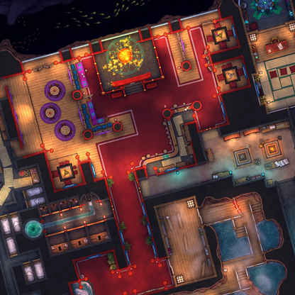 Underworld Oni Pleasure Palace (Part 2) Battlemap - overhead view fantasy floor plan - Digital, Foundry VTT, Print