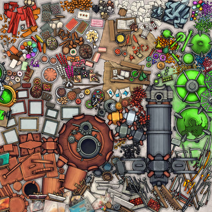 Whimsical Artisan’s Workshop Assets Asset Kit - steampunk-inspired mechanical clockwork device intricate - Dungeondraft