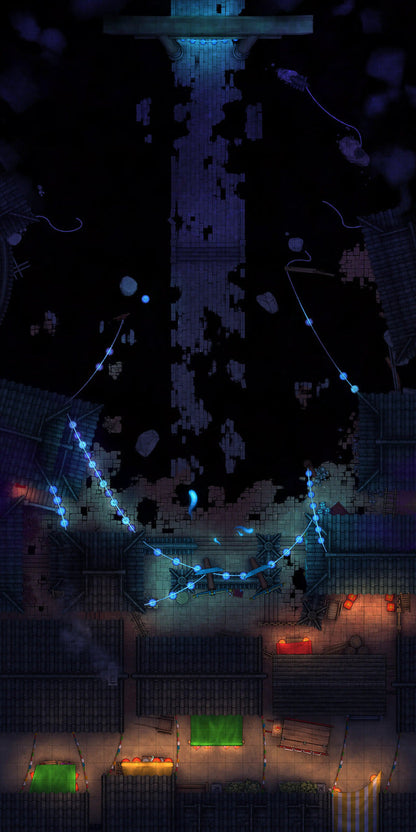 Youkai Night Market & Spirit Realm Entrance Battlemap - dark stylized cityscape lights - Digital, Foundry VTT, Print
