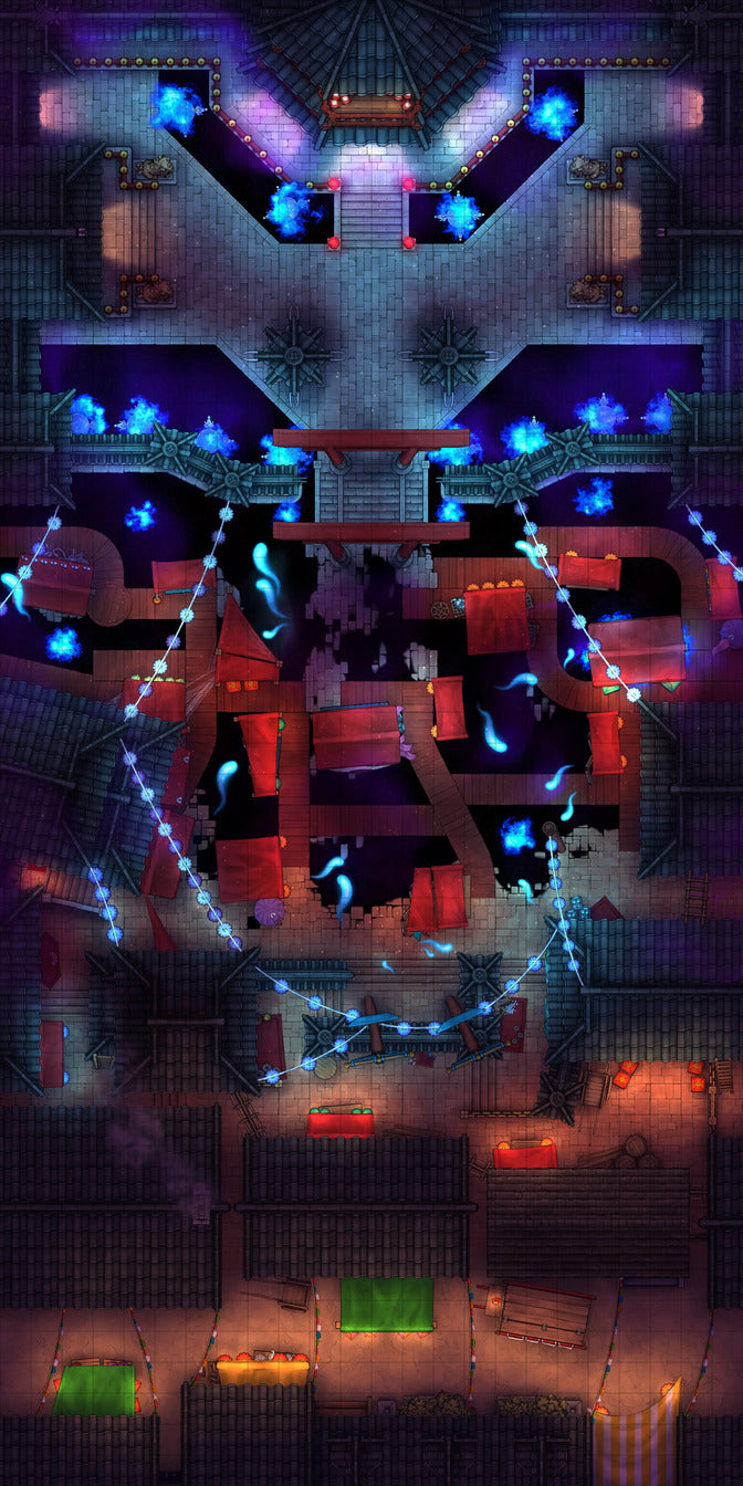 Youkai Night Market & Spirit Realm Entrance Battlemap - fantasy city map - Digital, Foundry VTT, Print